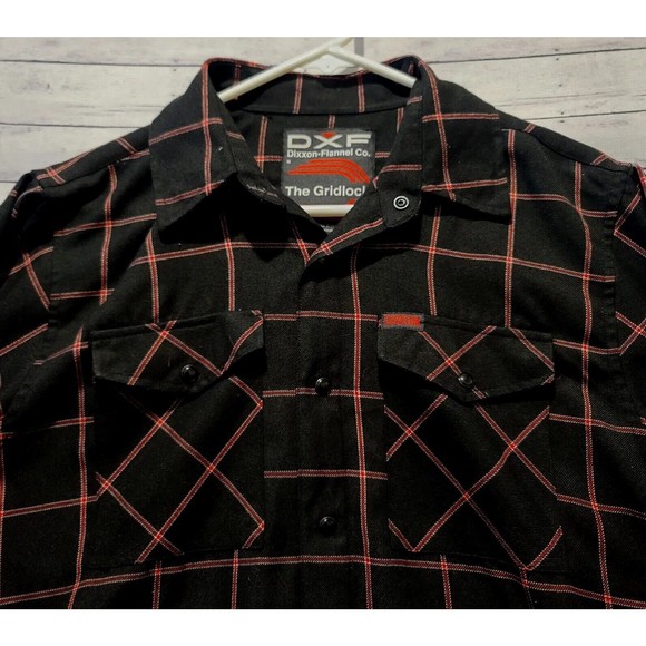 Dixxon DXF Flannel Gridlock Snap Button Long Sleeve Shirt Black Red Mens Sz M - Picture 3 of 16